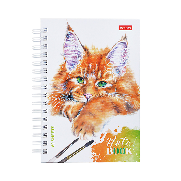 Записная книжка 80л."Рыжий котик" А6ф 2-х цветная клетка с твердой обложкой двойная на гребне