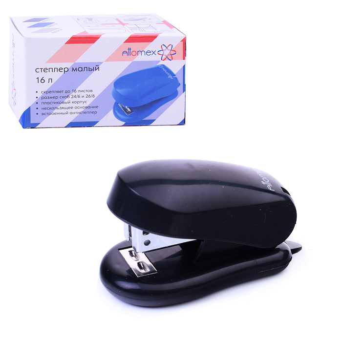 Степлер "Attomex" 24/6&26/6 (мощность 16 листов, глубина скрепления 16 мм) малый пластиковый, со вст