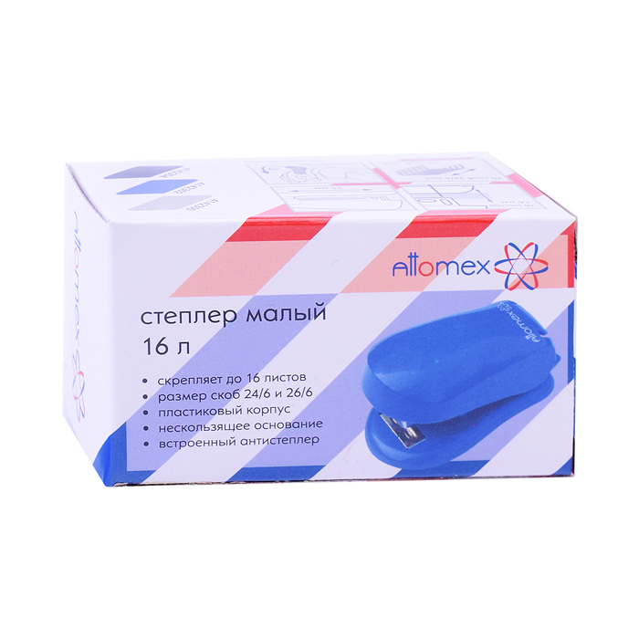 Фото к товару Степлер "Attomex" 24/6&26/6 (мощность 16 листов, глубина скрепления 16 мм) малый пластиковый, со вст Степлер "Attomex" 24/6&26/6 (мощность 16 листов, глубина скрепления 16 мм) малый пластиковый, со вст