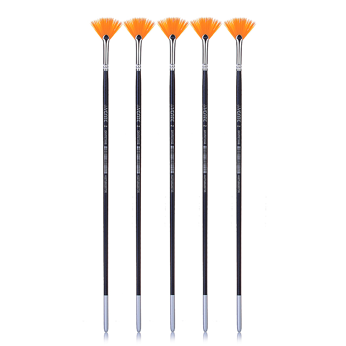 Кисть художественная синтетика № 2 веерная, удлиненная деревянная ручка.