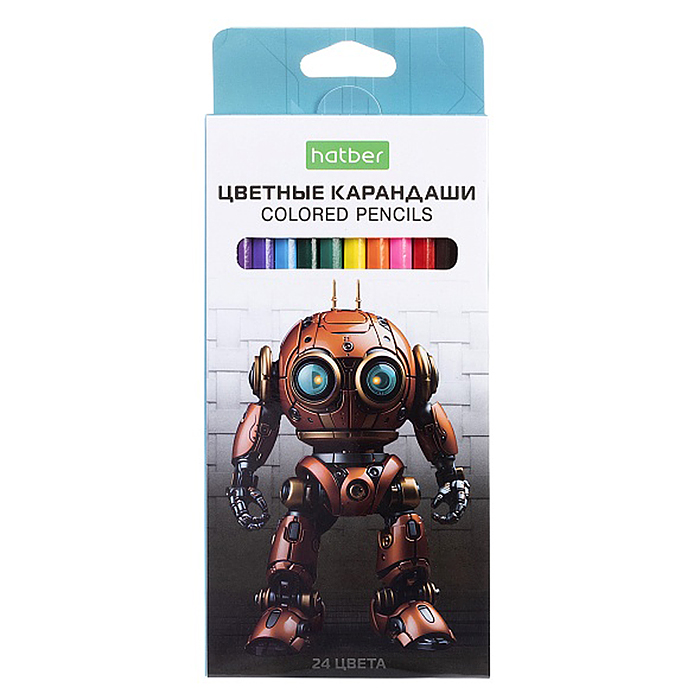 Карандаши цветные 24 цв. "Робо" заточен.  в карт. короб. с европодвесом