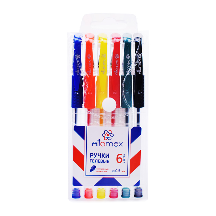 Фото к товару Набор ручек гелевых "Attomex" 06 стандартных цветов, d=0,5 мм, прозрачный корпус с металлическим нак Набор ручек гелевых "Attomex" 06 стандартных цветов, d=0,5 мм, прозрачный корпус с металлическим нак