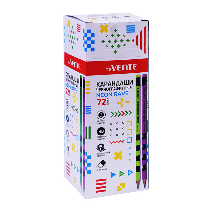 Фото к товару Карандаш чернографитный "Neon Rave" HB, диаметр грифеля 2 мм, круглый, с ластиком, заточенн Карандаш чернографитный "Neon Rave" HB, диаметр грифеля 2 мм, круглый, с ластиком, заточенн