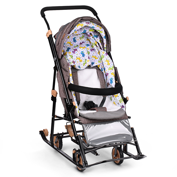 Санки-коляска "Glory gloss" (лён коричневый крупный) 