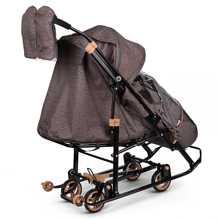 Санки-коляска "Glory gloss" (лён коричневый крупный) 