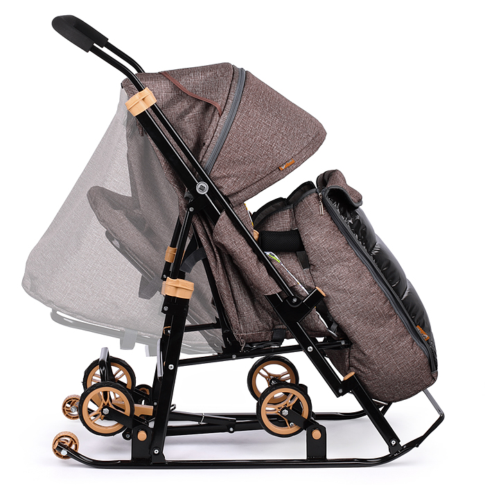 Санки-коляска "Glory gloss" (лён коричневый крупный) 