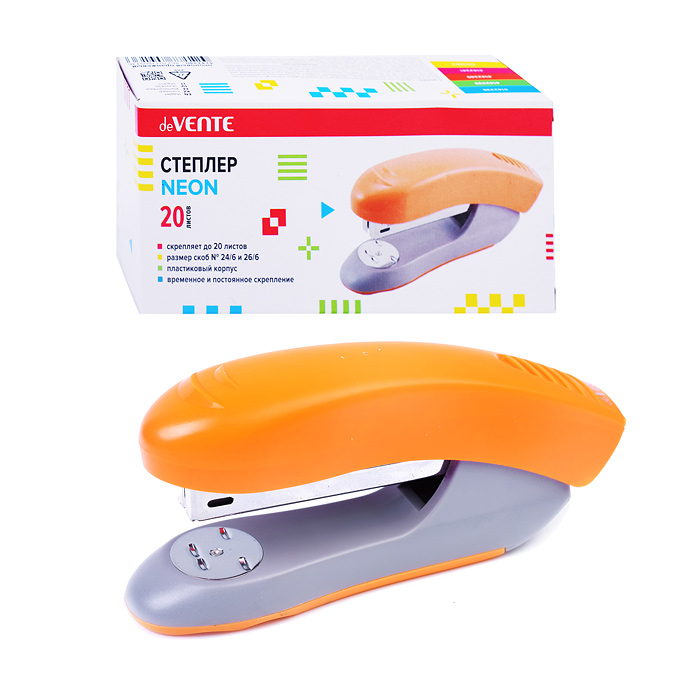 Степлер "Neon" 24/6&26/6 (мощность 20 листов, глубина скрепления 59 мм) пластиковый, в карт
