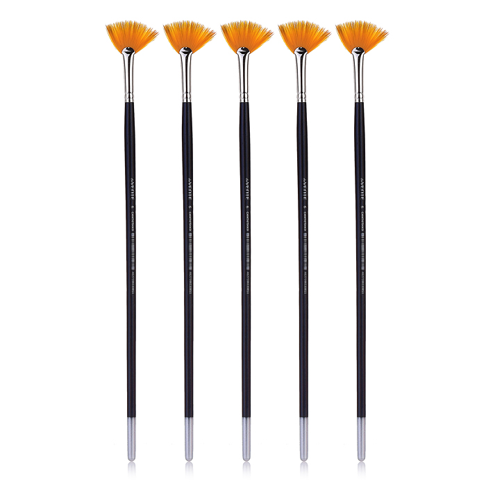 Кисть художественная синтетика № 6 веерная, удлиненная деревянная ручка с многослойн