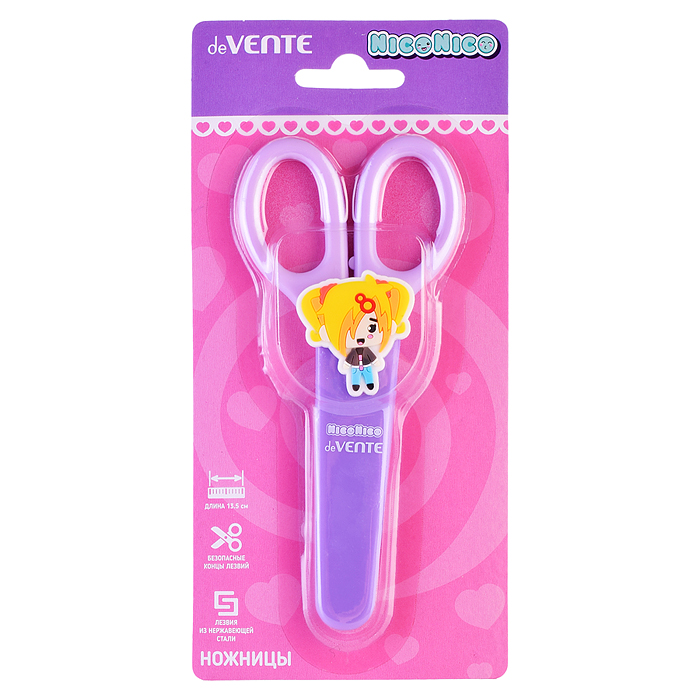 Ножницы детские "NicoNico" 13,5 см, пластиковые кольца, защитный футляр с каучуковым дек