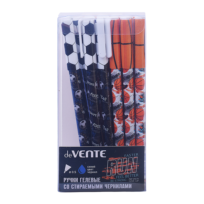 Ручка гелевая стираемая "Sport" d=0,5 мм, 2 дизайна корпуса ассорти, с ластиком, сменный ст