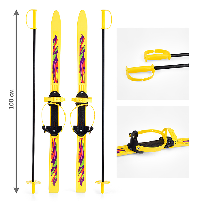 Игровые лыжи "Вираж-спорт" (игрушка детская) 100/100 см, унив.крепление, с палками стеклоплас
