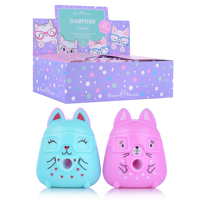 Точилка с контейнером, 1 отверстие "Funsharp. розовый котик", 2 цвета