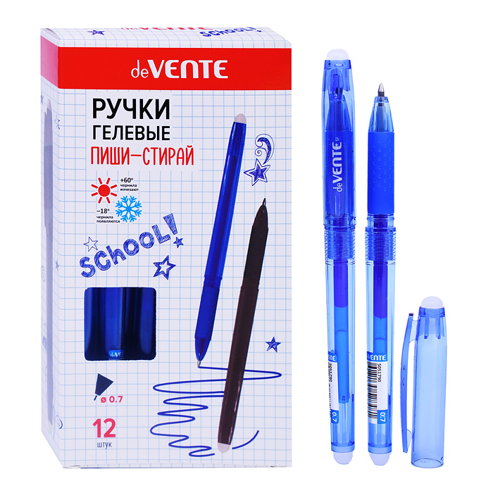 Ручка гелевая стираемая "Edit" d=0,7 мм, полупрозрачный синий корпус, с каучуковым держател