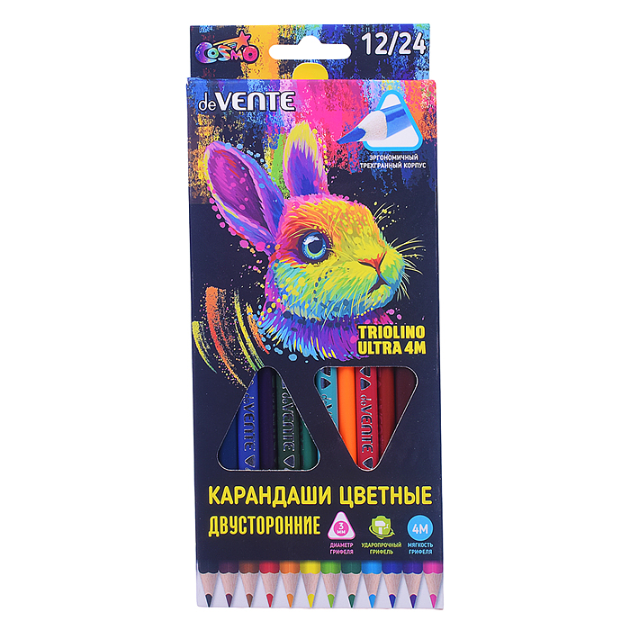 Фото к товару Карандаши цветные двухсторонние 12шт. 24цв. "Triolino Ultra 4М" Карандаши цветные двухсторонние 12шт. 24цв. "Triolino Ultra 4М"