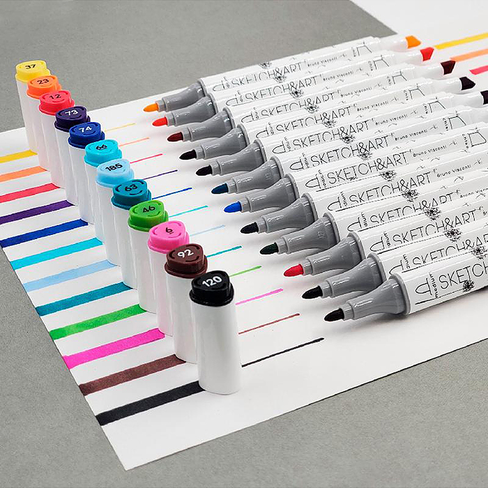 Фото к товару Набор двусторонних скетч-маркеров "Sketch&Art. базовый", 12 цв. в пластиковом пенале Набор двусторонних скетч-маркеров "Sketch&Art. базовый", 12 цв. в пластиковом пенале