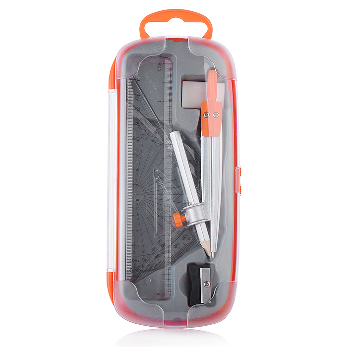 Готовальня в пенале с козьей ножкой 7пр. Оранжевая Готовальня в пенале с козьей ножкой 7пр. Оранжевая