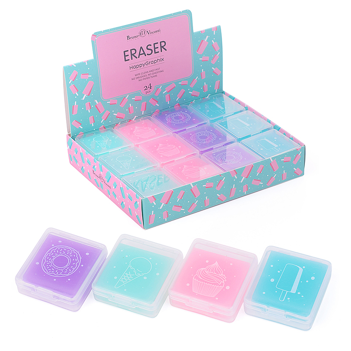 Ластик "HappyGraphix Zefir", квадратный, в пластиковой коробочке, 4 цвета