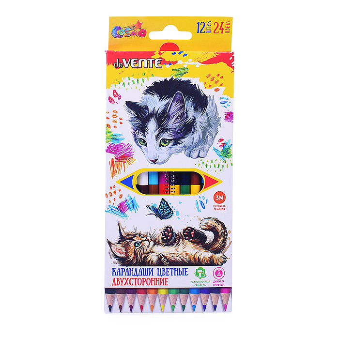 Фото к товару Карандаши цветные двухсторонние "Twins" 24 цвета, 2М, диаметр грифеля 3 мм, круглые Карандаши цветные двухсторонние "Twins" 24 цвета, 2М, диаметр грифеля 3 мм, круглые