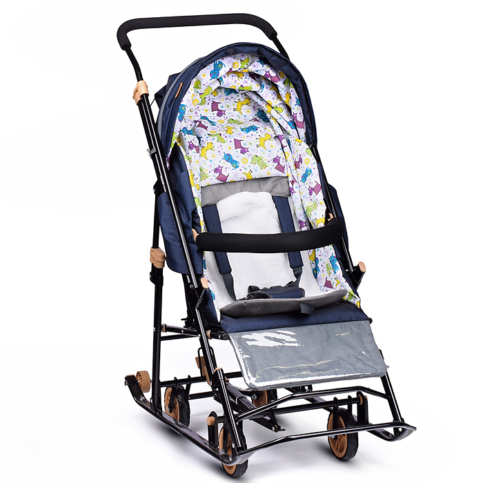 Санки-коляска "Glory gloss" (лён тёмно-синий) 