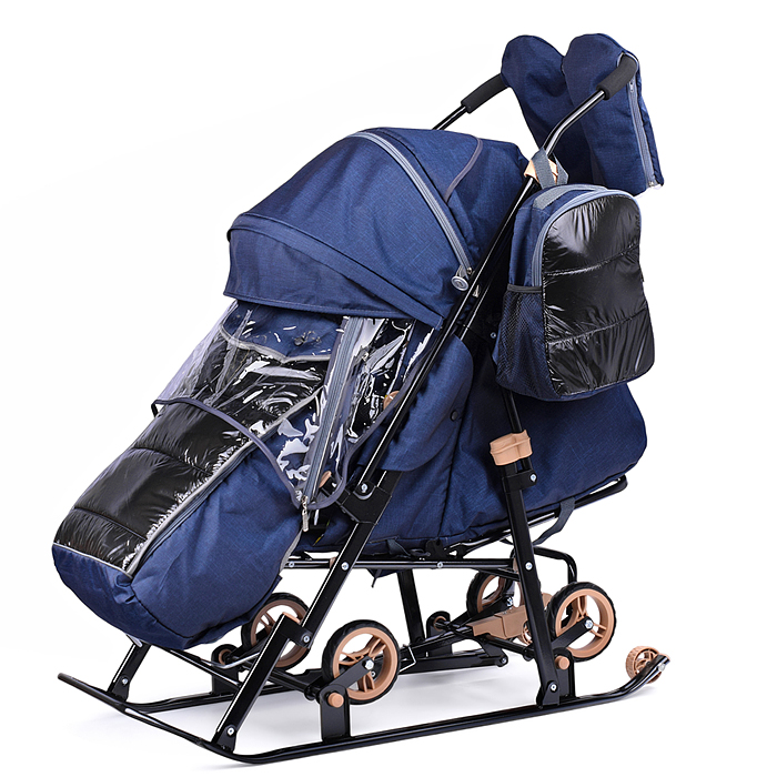 Санки-коляска "Glory gloss" (лён тёмно-синий) 