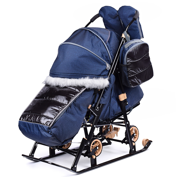 Санки-коляска "Glory gloss" (лён тёмно-синий) 