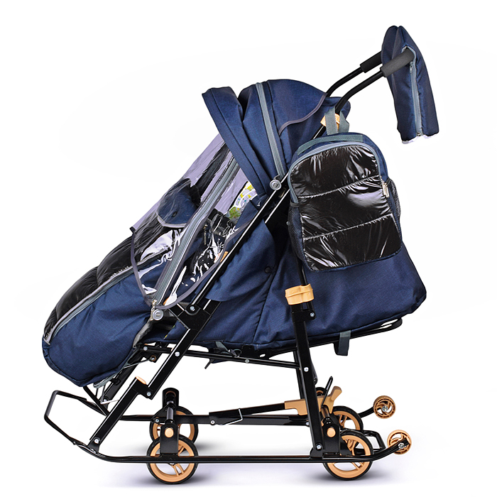 Санки-коляска "Glory gloss" (лён тёмно-синий) 