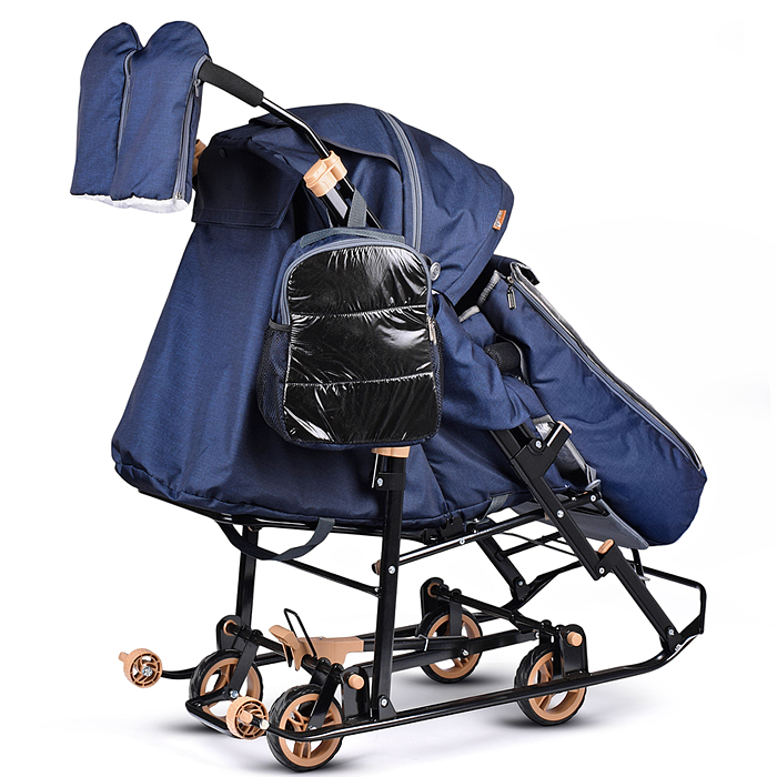 Санки-коляска "Glory gloss" (лён тёмно-синий) 