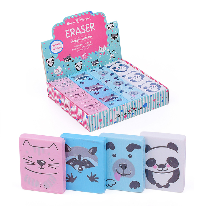 Ластик "HappyGraphix. Милашки-мордашки", 4 цвета