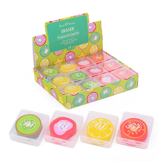 Ластик "HappyGraphix. Фруктовый микс", в пластиковой коробочке, 4 вида