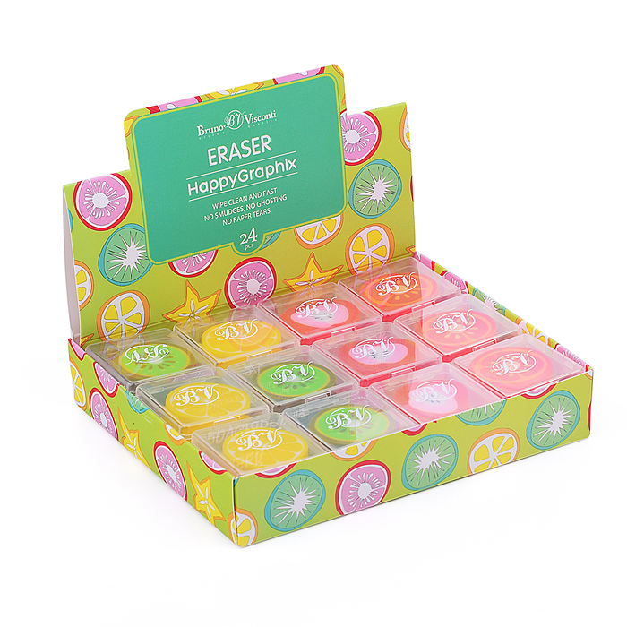 Ластик "HappyGraphix. Фруктовый микс", в пластиковой коробочке, 4 вида