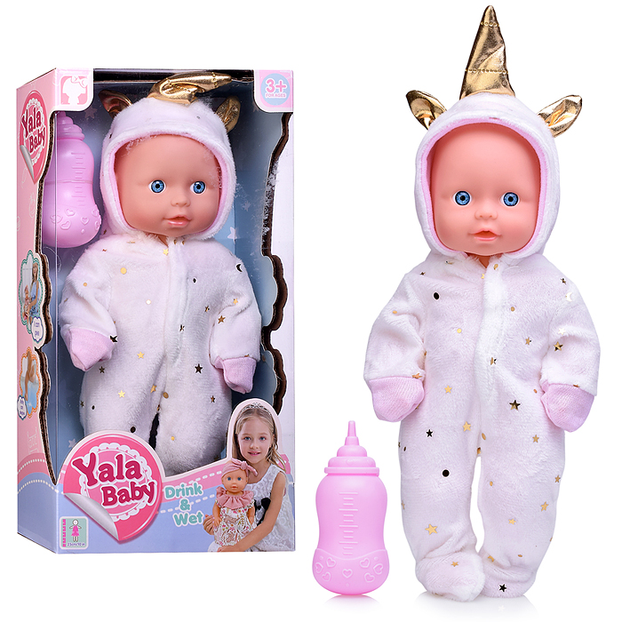 Пупс YL2425E-B "Ванечка" в костюме единорожка (пьет, писает) с аксессуарами, в коробке