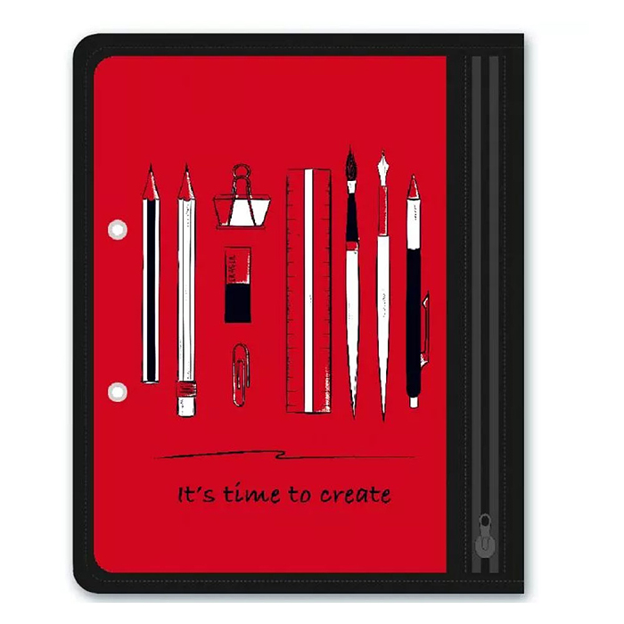 Папка на молнии пластиковая А5 "Канцелярия на красном" для канцелярских принадлежностей