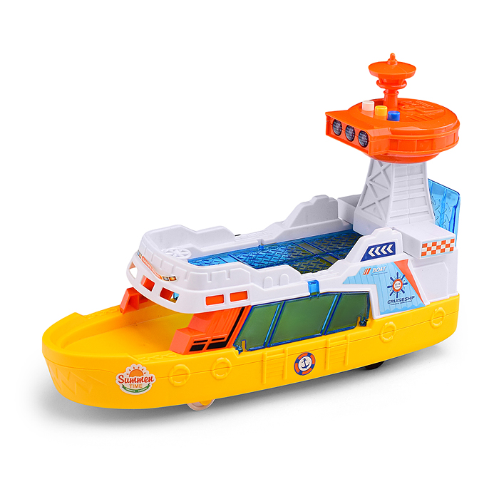 Катер JS160B "Морская гавань" на батарейках, с машинками, в коробке