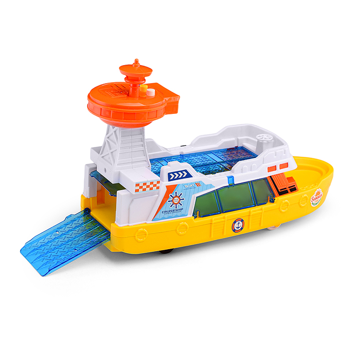 Катер JS160B "Морская гавань" на батарейках, с машинками, в коробке