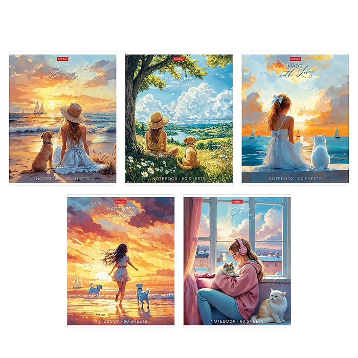 Тетрадь 60л линия "В хорошей компании" А5 на скобе ламинация Soft-touch 5 диз.в блоке