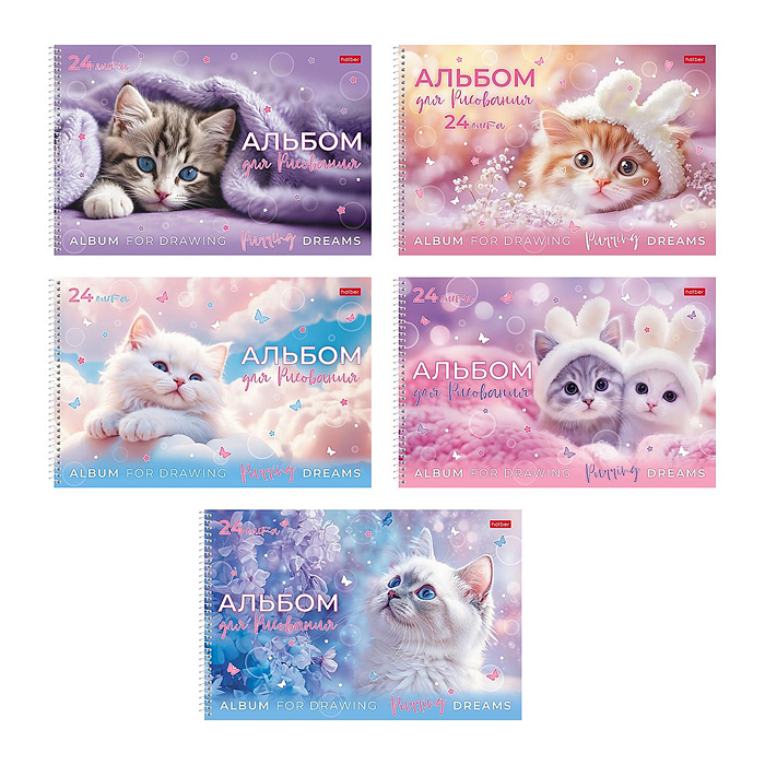 Альбом для рисования 24л "Нежные мечты" А4 на гребне 5 диз.в блоке 