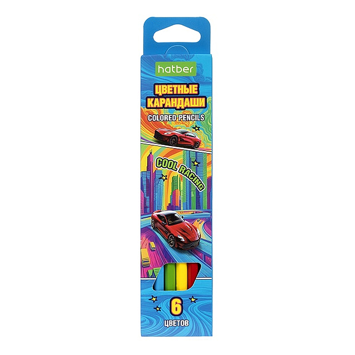 Карандаши цветные 6цв. ECO "COOL RACING" заточен. в карт. коробке с европодвесом