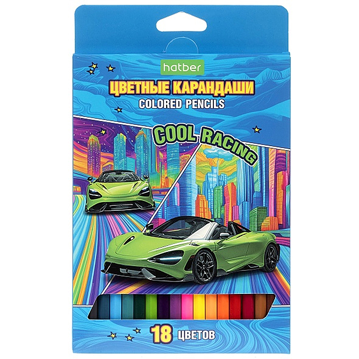 Карандаши цветные 18цв. ECO "COOL RACING" заточен. в карт. коробке с европодвесом