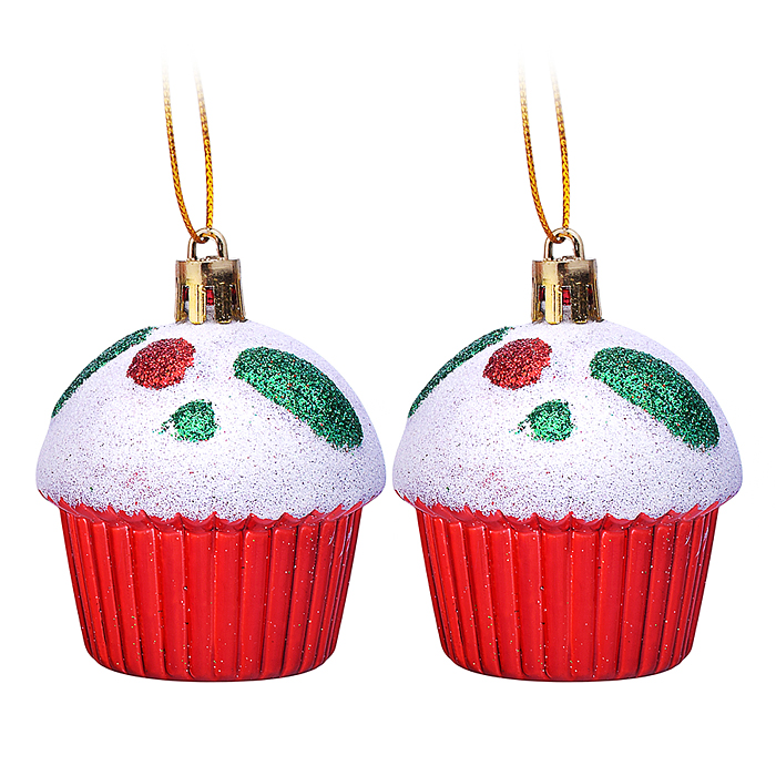 Набор новогодних украшений S2584 "Маффины" (2шт х 7см)