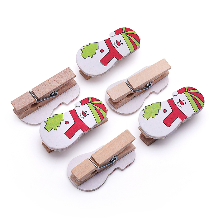 Набор новогодних украшений S2605 "Снеговички-прищепки" (6шт х 4см)