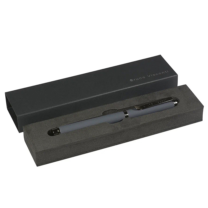 Ручка "Venezia Pragmatico" в подарочном футляре, 1,0 мм, синяя (корпус серый, футляр черный)