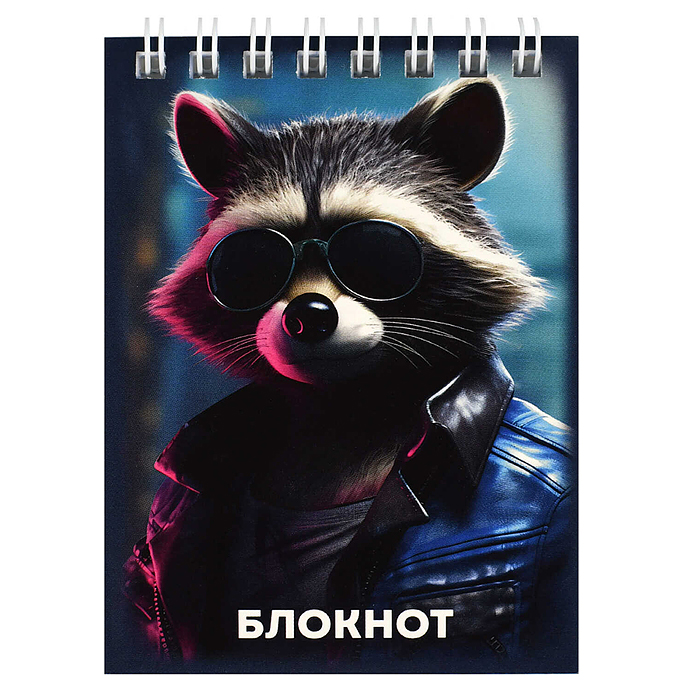 Блокнот 40 л, А7 "Крутой енот" гребень