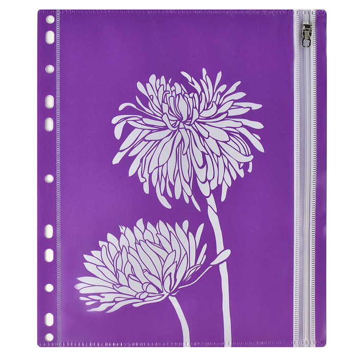 Папка для документов "Цветы" А5, 25.5х21, одно отделение, пластик, перфорация, гибкая молн