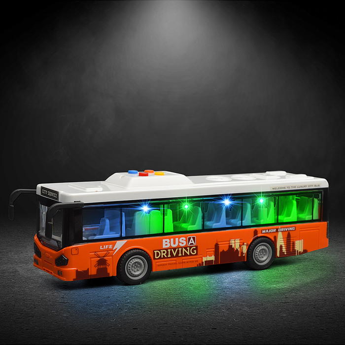 Фото к товару Автобус JS120A "Экскурсионный" (свет, звук) в коробке (оранжевый) Автобус JS120A "Экскурсионный" (свет, звук) в коробке (оранжевый)