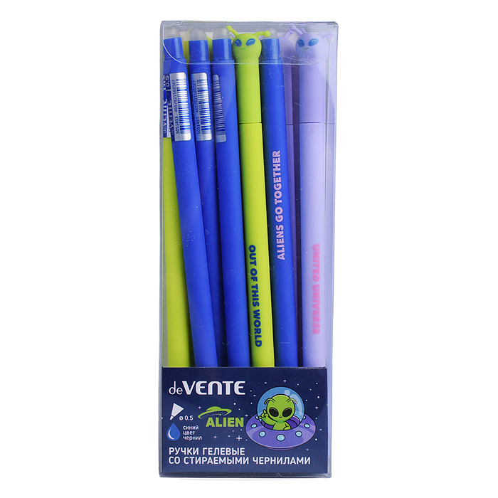 Ручка гелевая стираемая "Alien" d=0,5 мм, цвета корпуса ассорти 3 цвета, с декоративным эле