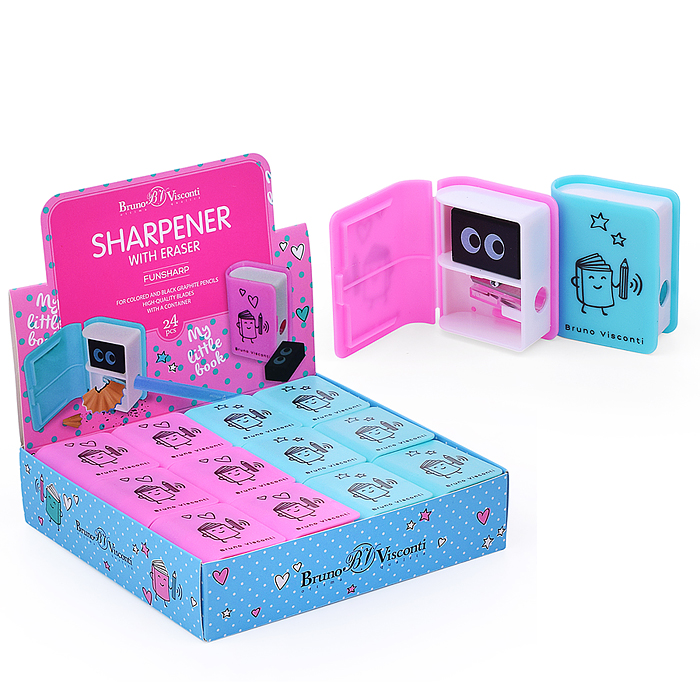 Точилка с контейнером и ластиком "Funsharp. Книга", 1 отверстие (2 вида)