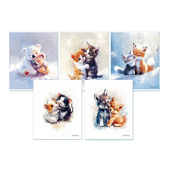 Тетрадь 48л. клетка, блестки, по сериям  "Милые зверята"