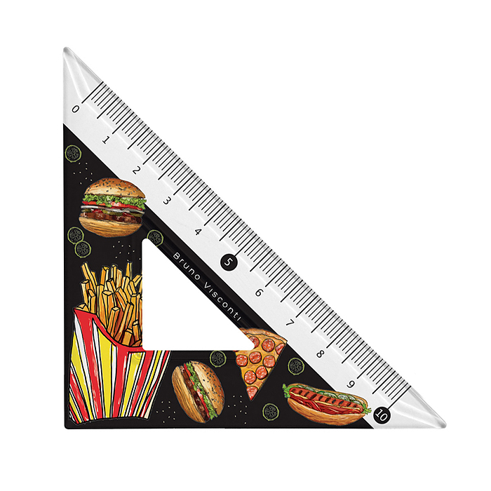 Треугольник пластиковый "HappyGraphix. Гамбургер", 45 градусов, шкала по двум катетам