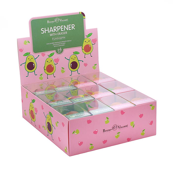 Фото к товару Точилка с контейнером и ластиком "FunGraphix. Авокадо", 2 цвета Точилка с контейнером и ластиком "FunGraphix. Авокадо", 2 цвета