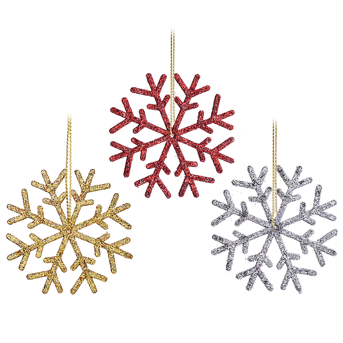 Набор новогодних украшений S2519 "Разноцветные снежинки" (3шт х 6см)